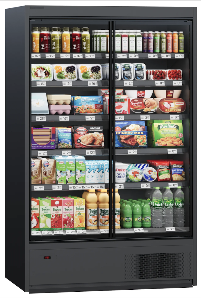 Вітрина холодильна (регал) Cooles SlimDeck 2100х1250х660 мм з дверцятами, вбудованим агрегатом та 4 полицями Modern Expo